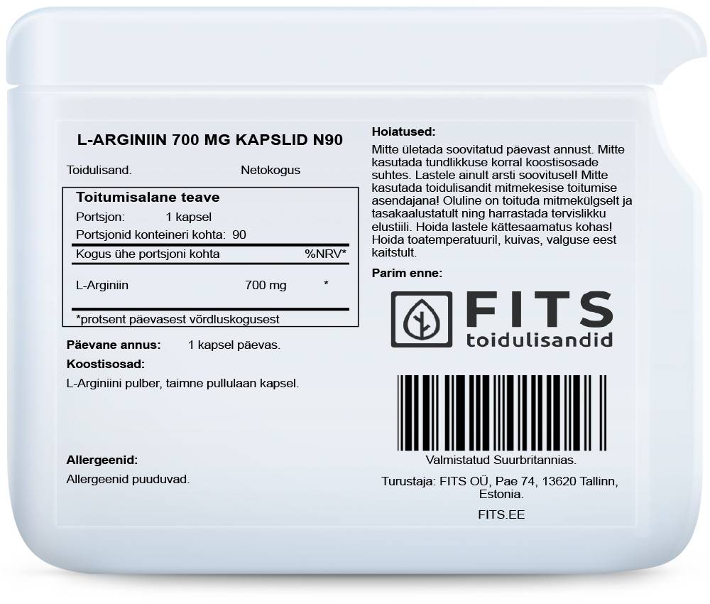 L-Arginine 700mg 90 capsules - FITS Dietary Supplements