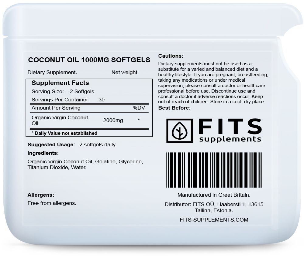 Huile de noix de coco 1000mg 60 softgels