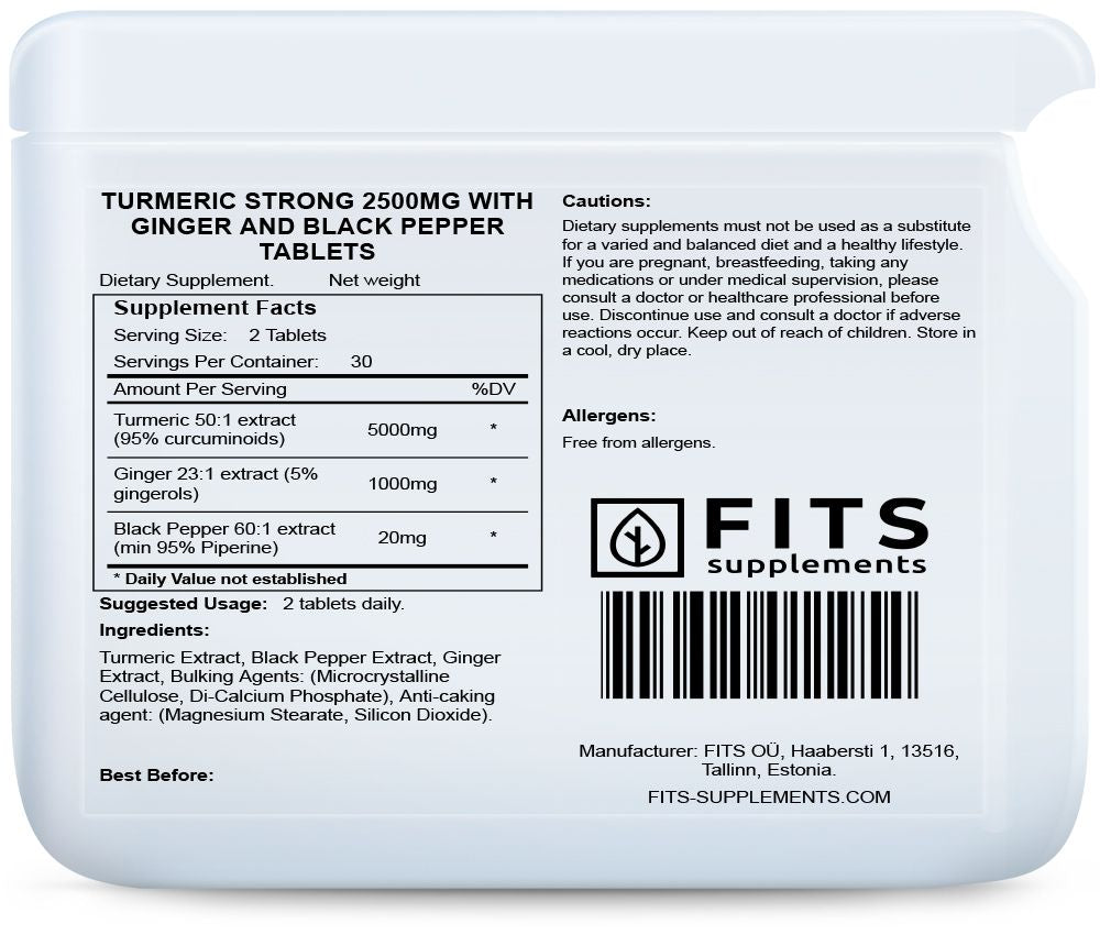 Curcuma fort 2500mg avec gingembre et poivre noir 60 comprimés