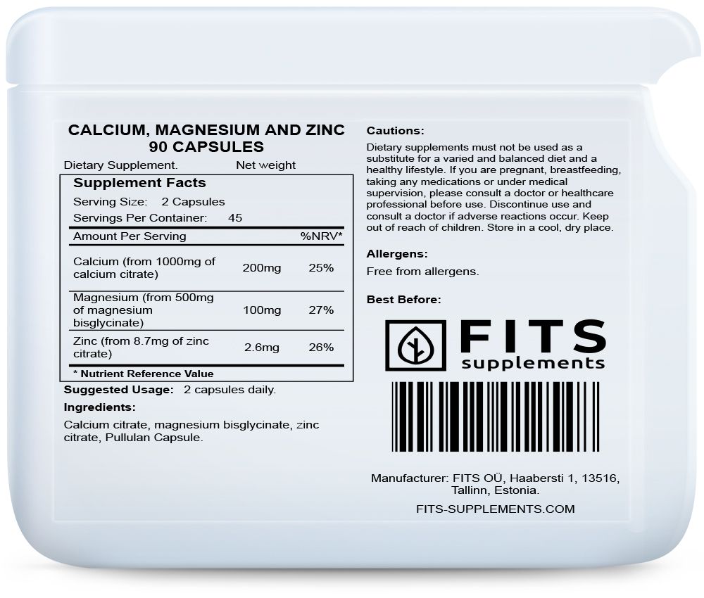 Calcium, Magnésium et Zinc 90 capsules