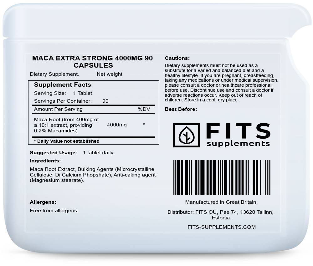 Maca Extra Strong 4000mg 90 capsules - FITS Dietary Supplements
