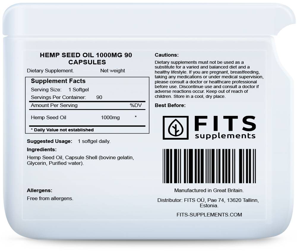 Hemp seed oil 1000mg 90 capsules - FITS Dietary Supplements