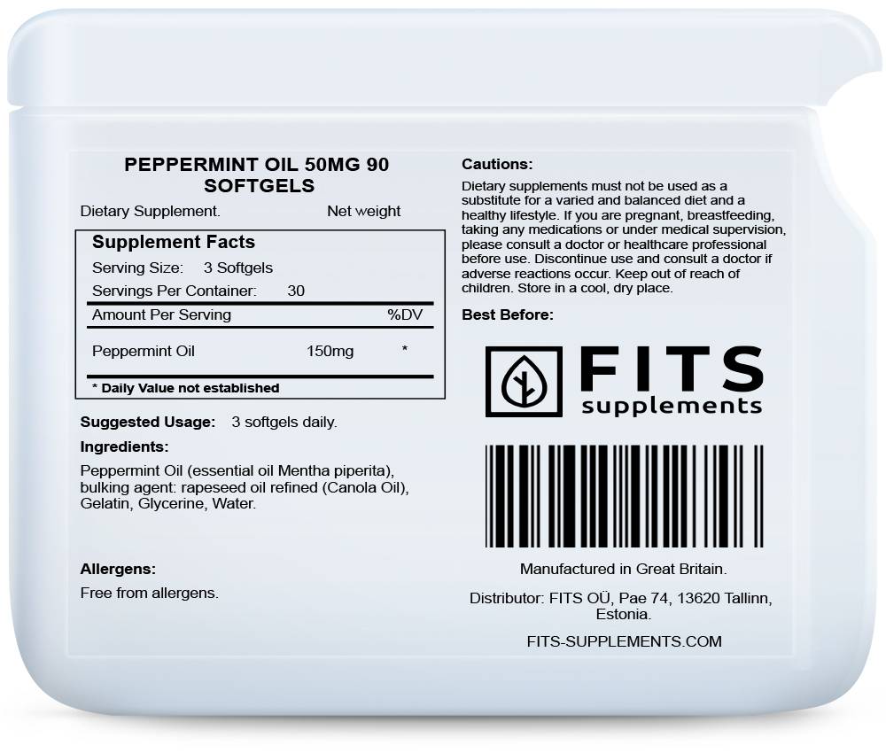 Peppermint Oil 50mg 90 softgels - FITS Dietary Supplements