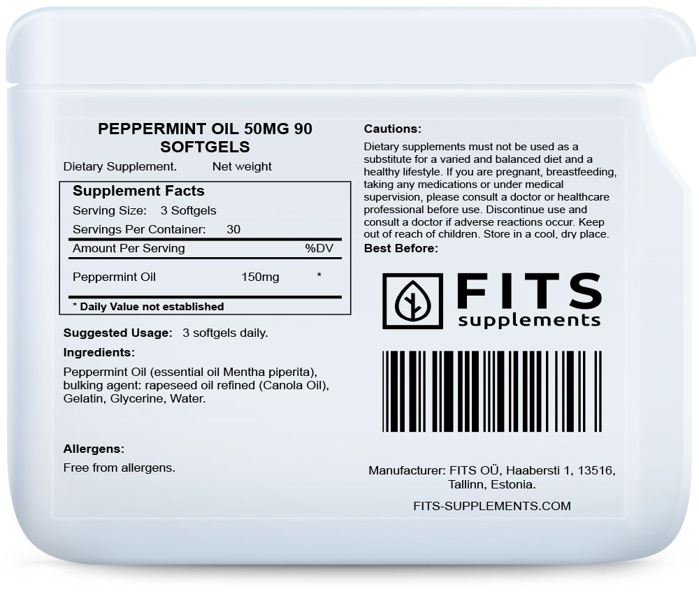 Huile de menthe poivrée 50mg 90 gélules molles