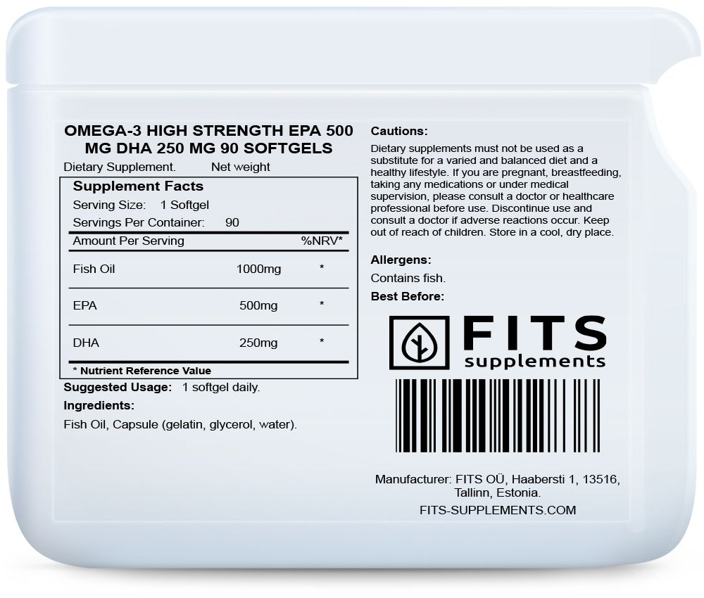 Omega-3 High Strength EPA 500 mg DHA 250 mg 90 softgels