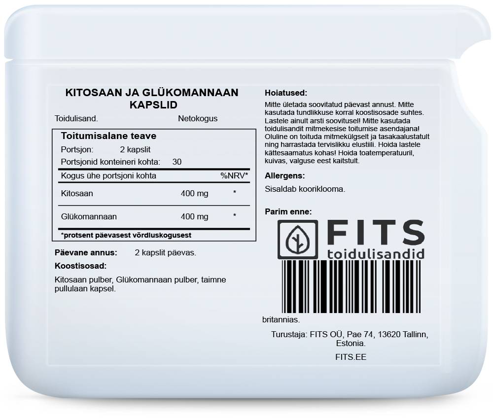 Chitosan and Glucomannan 60 capsules - FITS Dietary Supplements