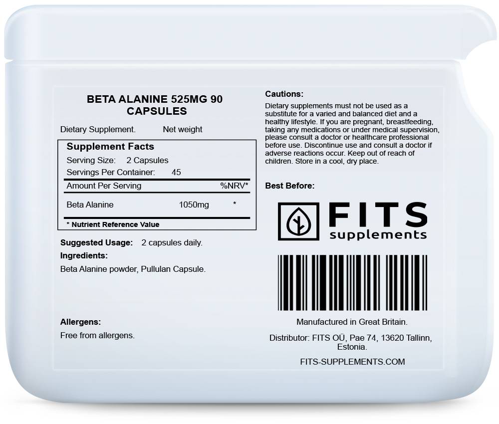 Beta Alanine 525mg 90 capsules - FITS Dietary Supplements