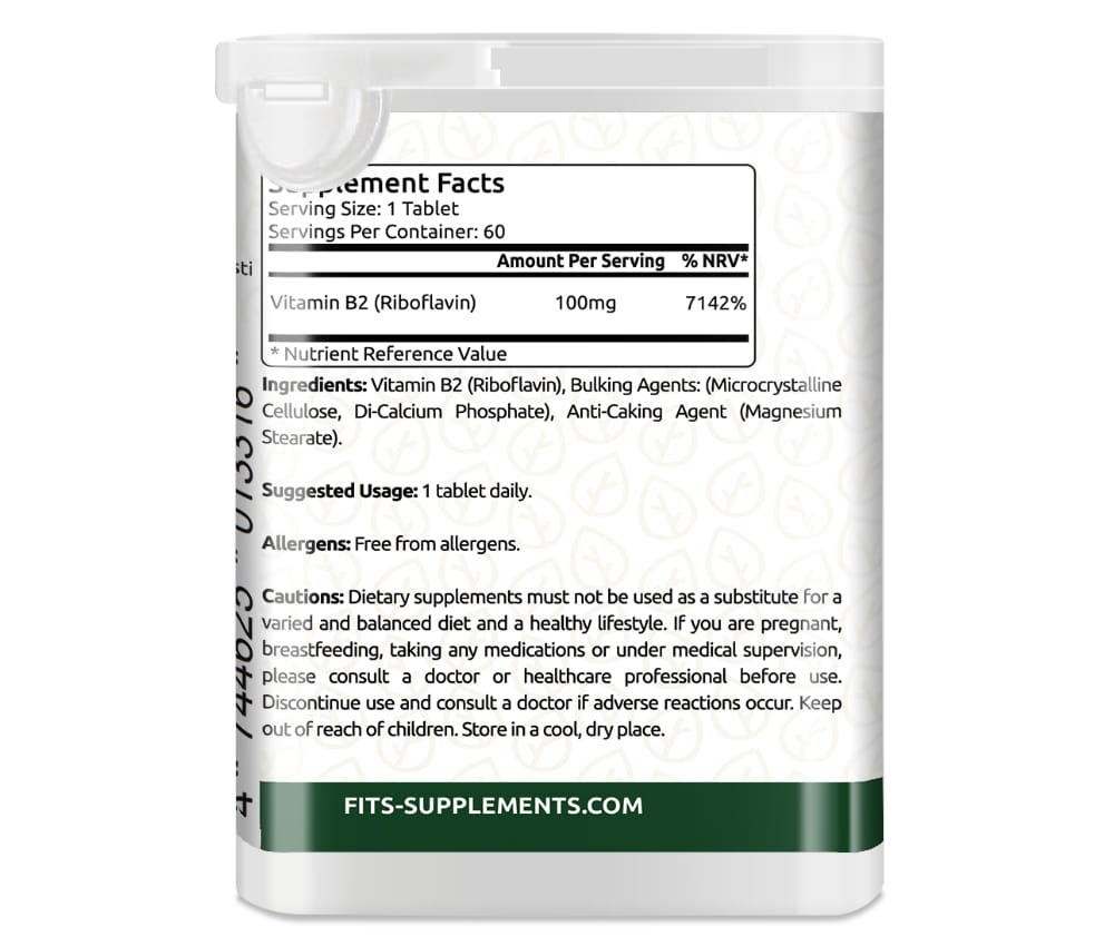 Vitamine B2 100mg (Riboflavine) 60 comprimés