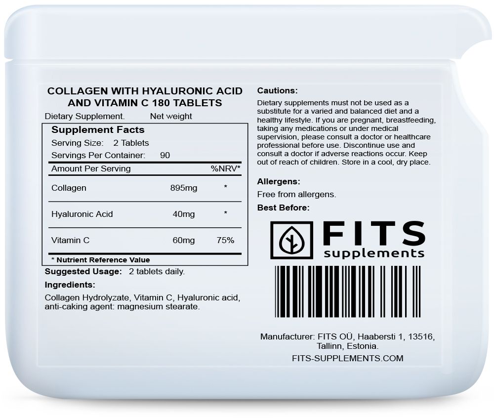 Collagène avec Acide Hyaluronique et Vitamine C 180 comprimés