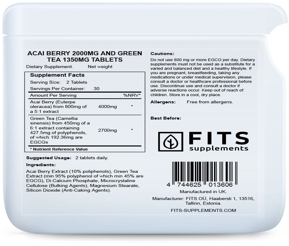 Baie d'açai 2000mg et Thé vert 1350mg 60 comprimés