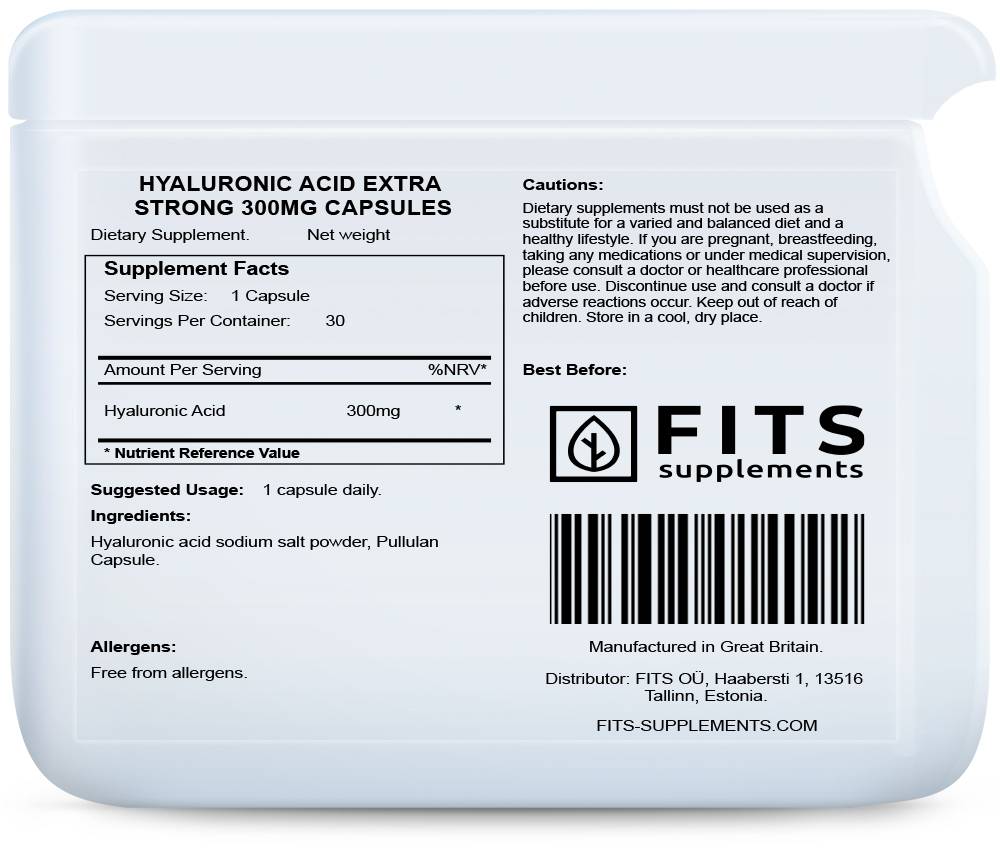 Hyaluronic Acid Extra Strong 300mg 30 capsules - FITS Dietary Supplements
