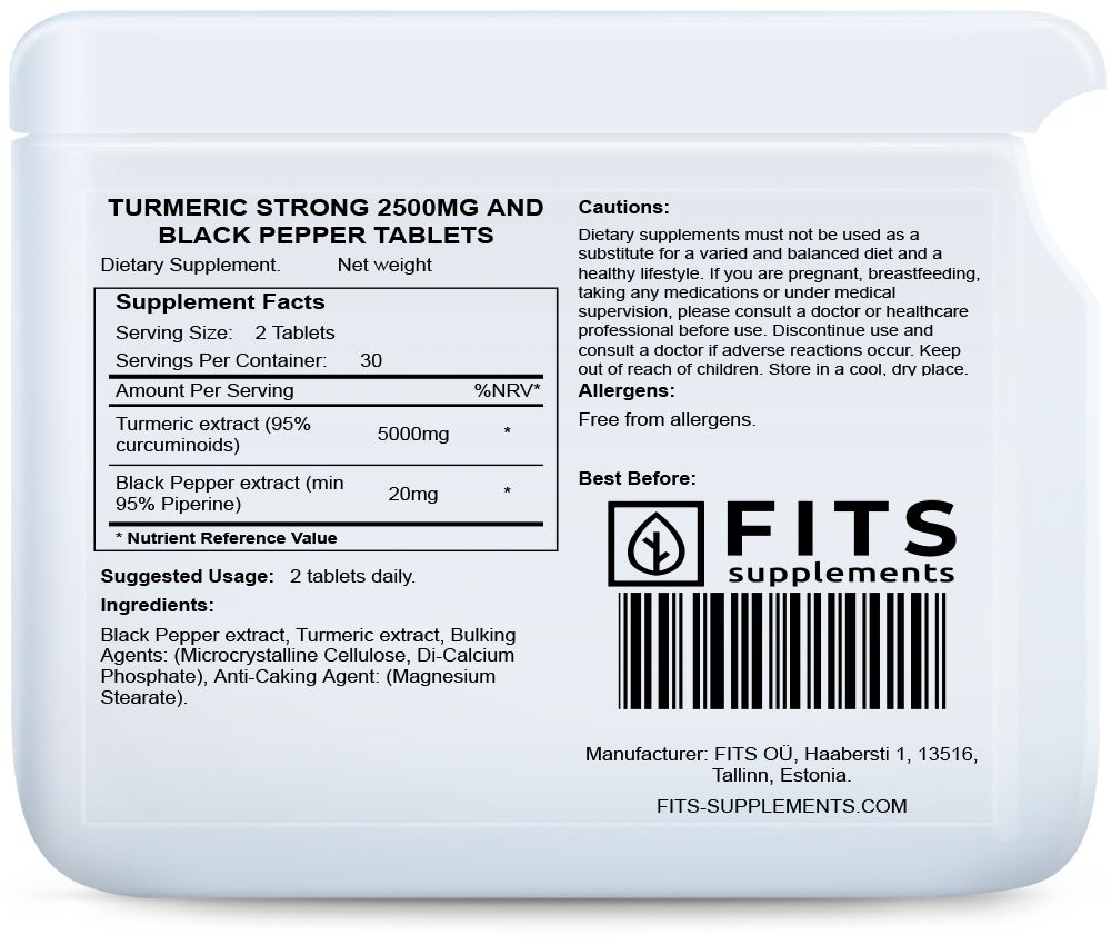 Curcuma 2500mg et Poivre noir 10mg 60 comprimés