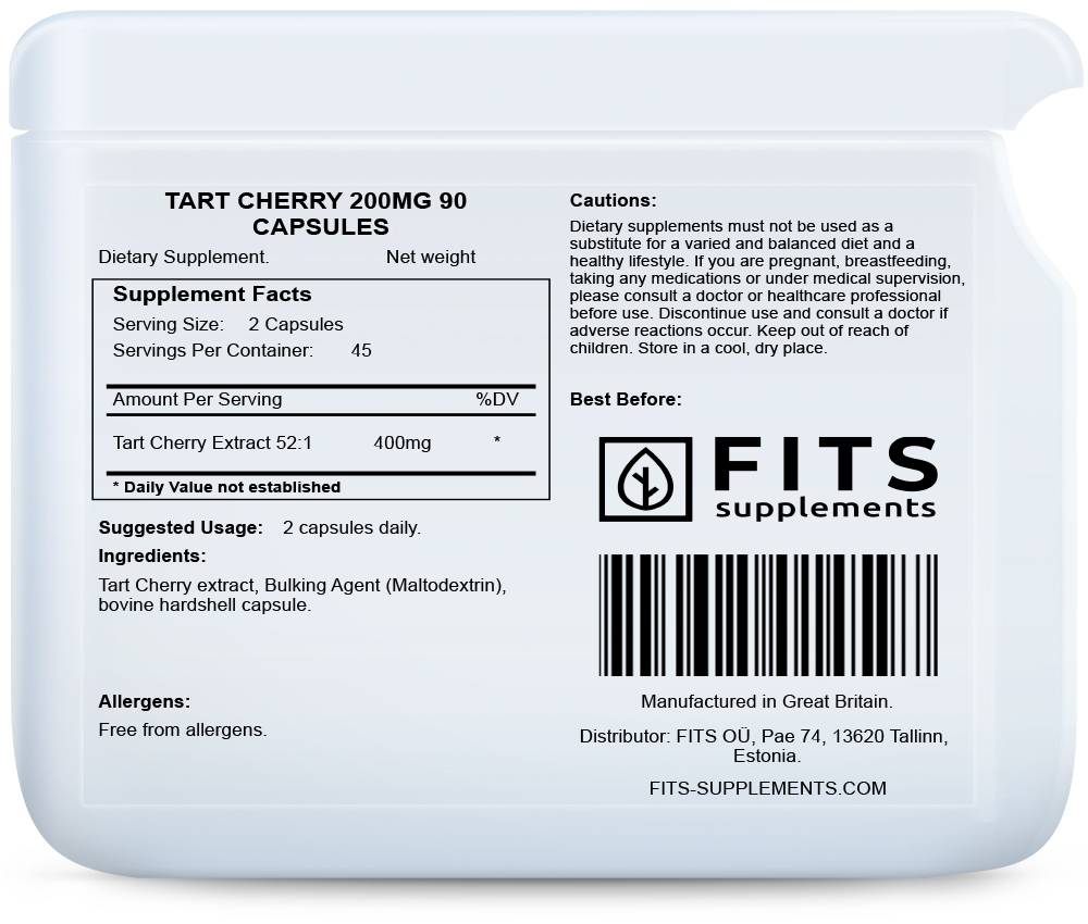 Tart Cherry 200mg 90 capsules - FITS Dietary Supplements
