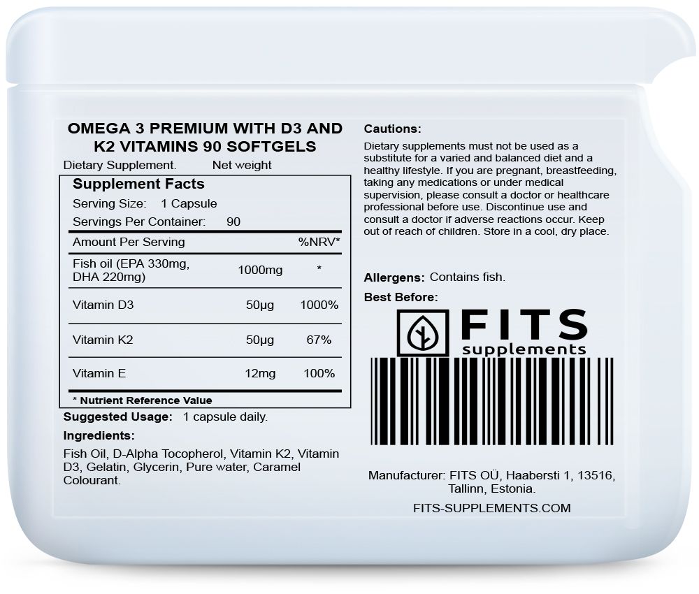 Oméga 3 Premium avec vitamines D3 et K2 90 softgels