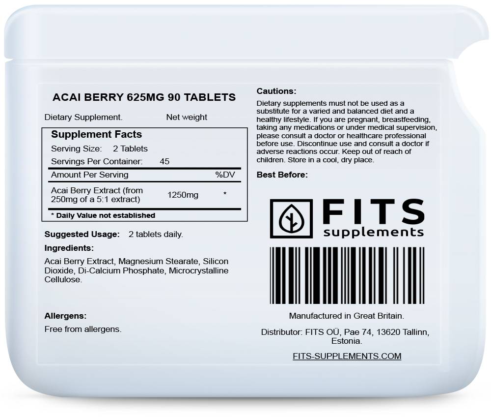 Acai Berry 625mg 90 tablets - FITS Dietary Supplements