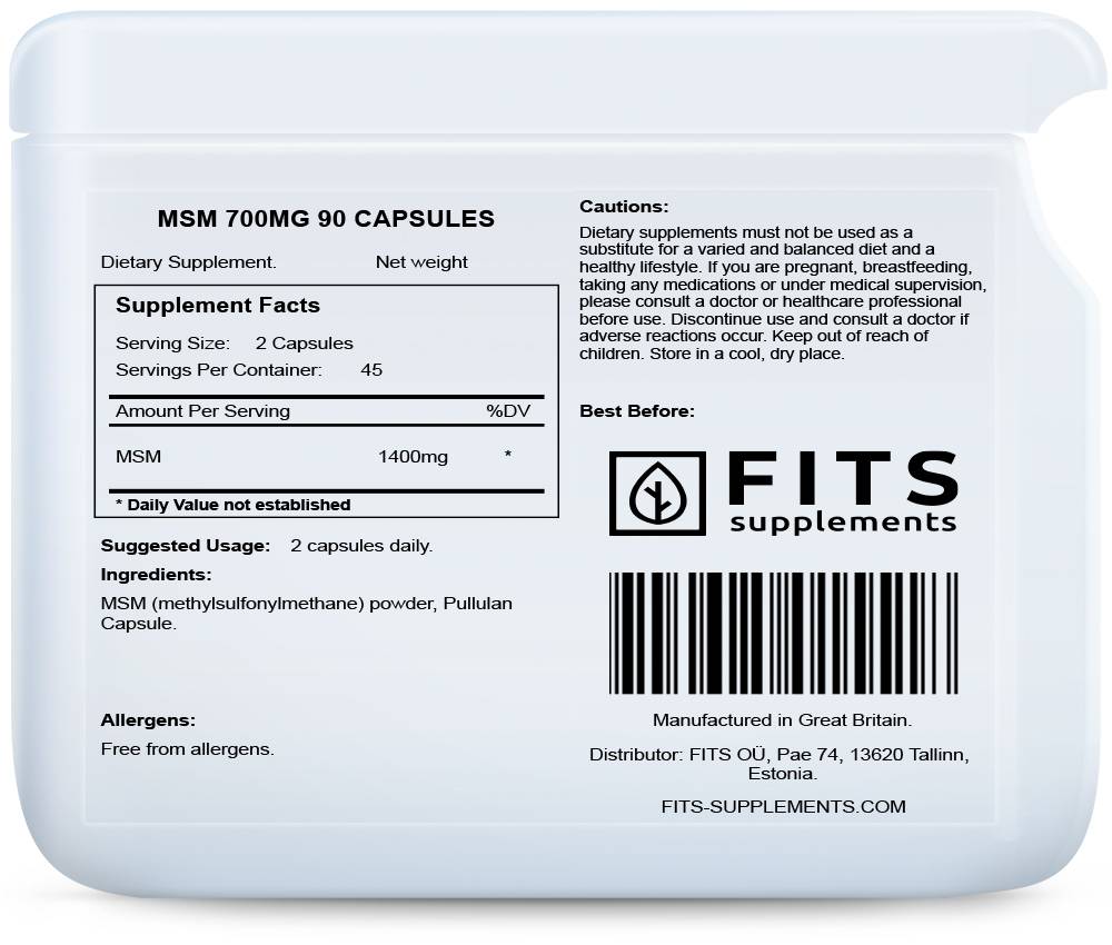 MSM 700mg 90 capsules - FITS Dietary Supplements