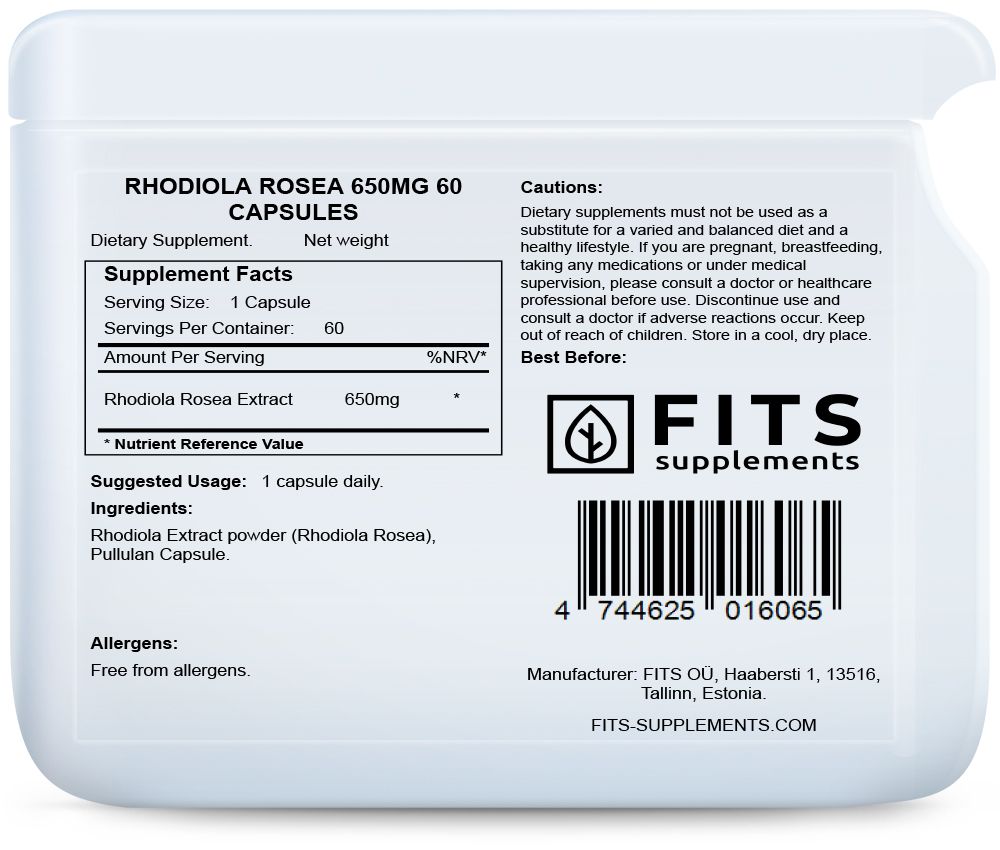 Rhodiola Rosea 650mg 60 gélules