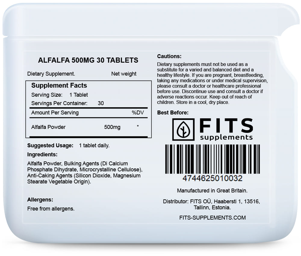 Alfalfa 500mg 30 tablets - FITS Dietary Supplements