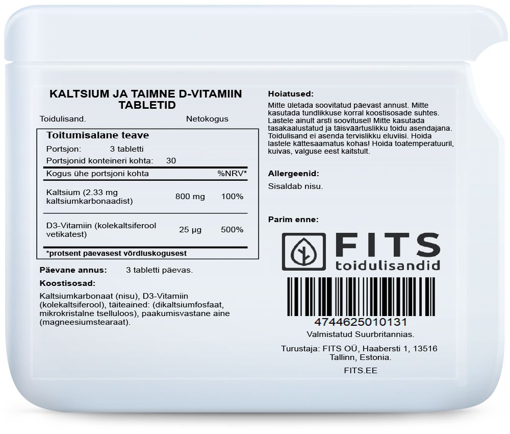 Calcium and Vegan Vitamin D 90 tablets - FITS Dietary Supplements