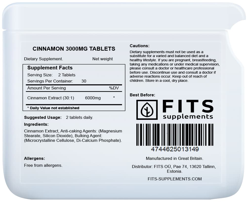 Cinnamon 3000mg 60 tablets - FITS Dietary Supplements