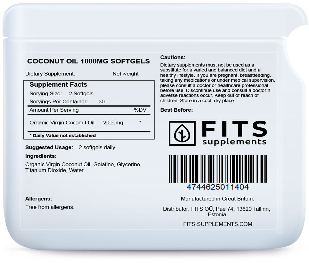 Coconut Oil 1000mg 60 softgels - FITS Dietary Supplements