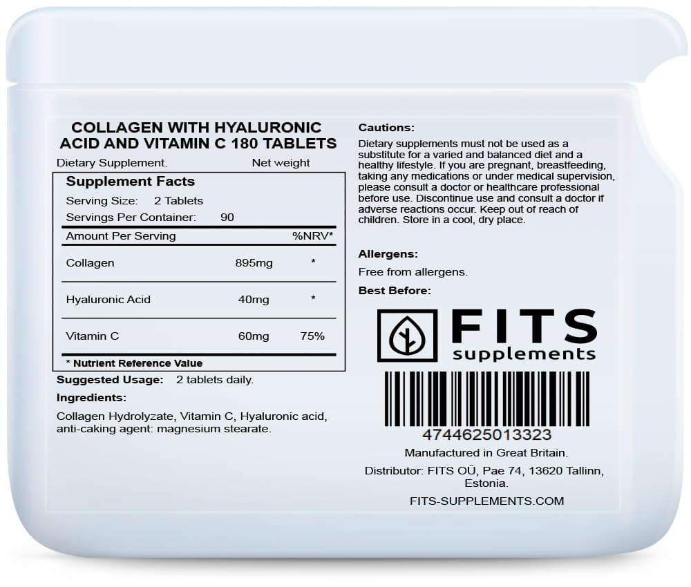 Collagen with Hyaluronic Acid and Vitamin C 180 tablets - FITS Dietary Supplements