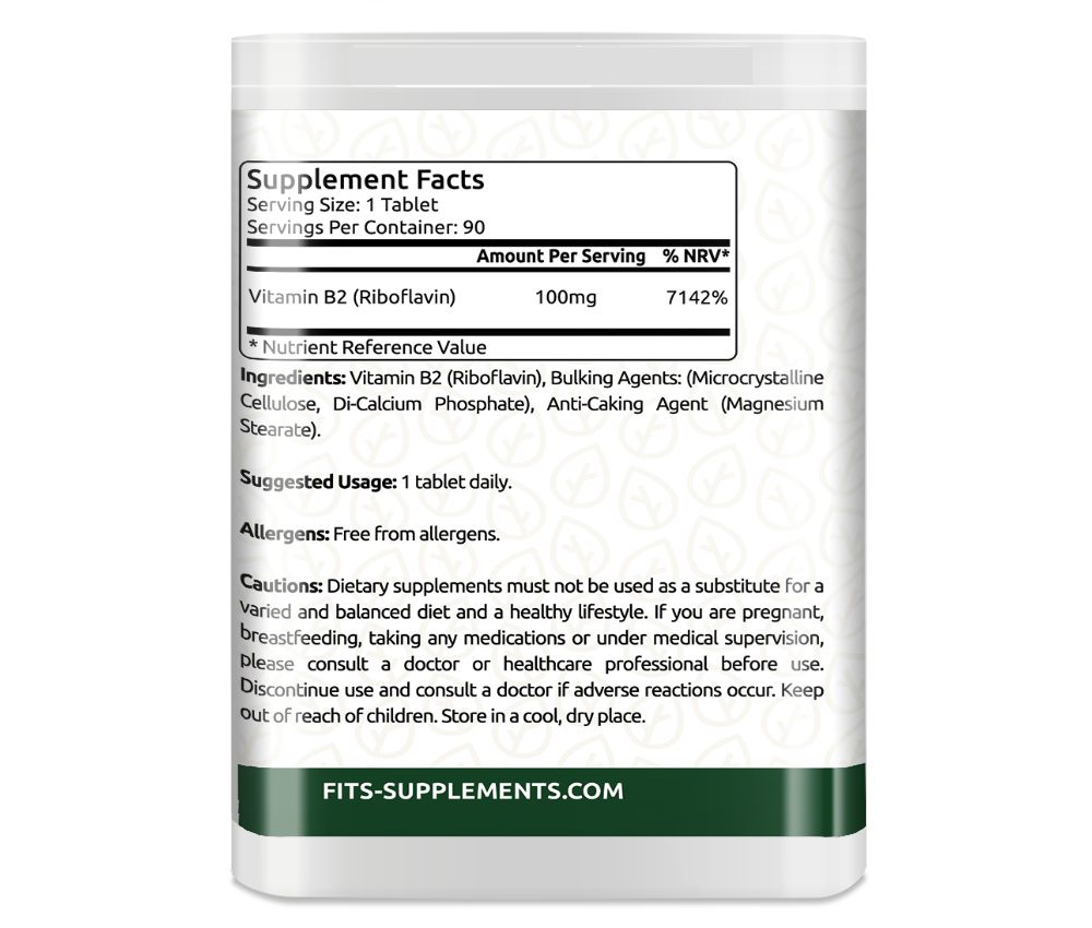 Vitamin B2 100mg (Riboflavin) 90 tablets - FITS Dietary Supplements