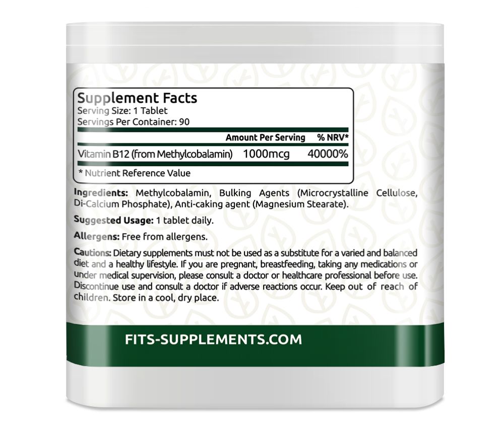 Vitamin B12 1000mcg 90 tablets - FITS Dietary Supplements
