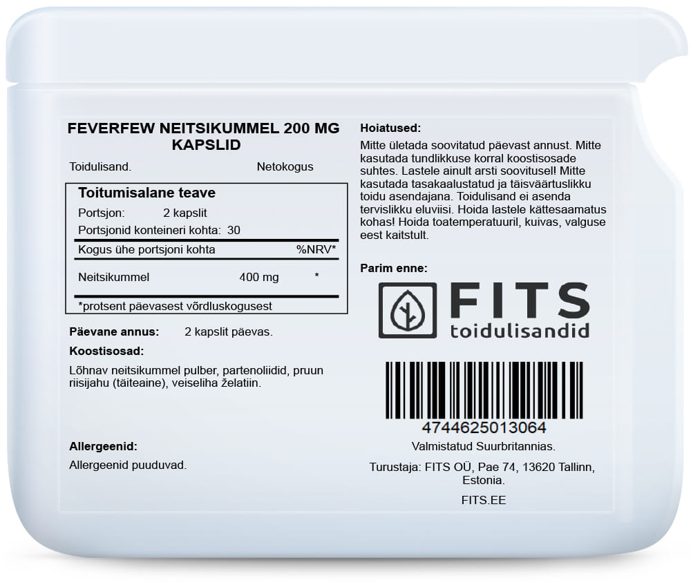 Feverfew 200mg 60 capsules - FITS Dietary Supplements