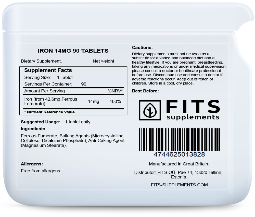 Iron 14mg 90 tablets - FITS Dietary Supplements