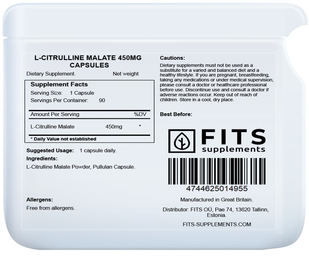 L-Citrulline Malate 450mg 90 capsules - FITS Dietary Supplements