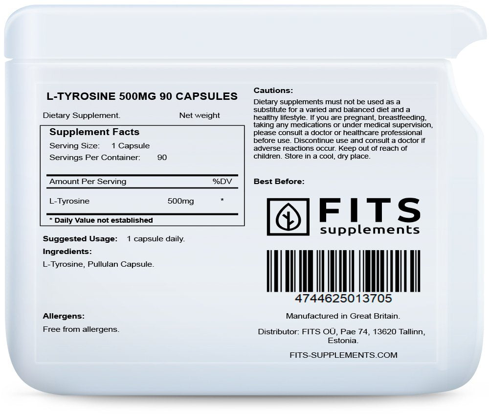 L-Tyrosine 500mg 90 capsules - FITS Dietary Supplements