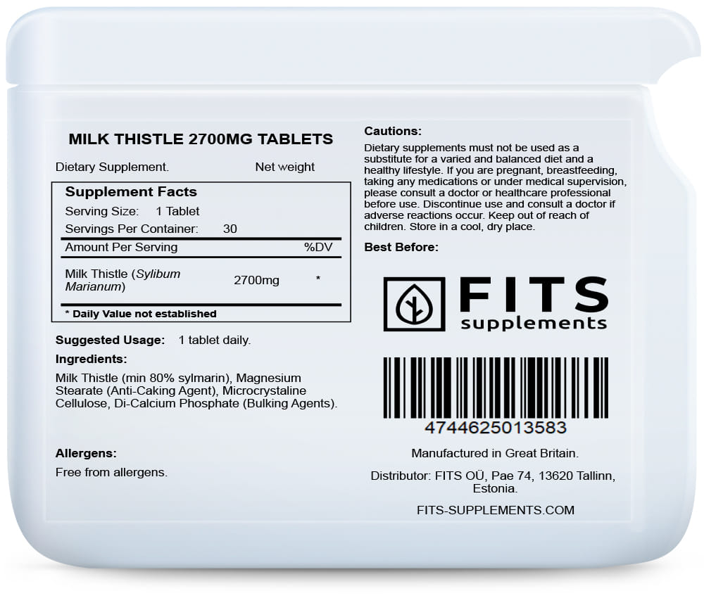 Milk Thistle 2700mg 30 tablets - FITS Dietary Supplements