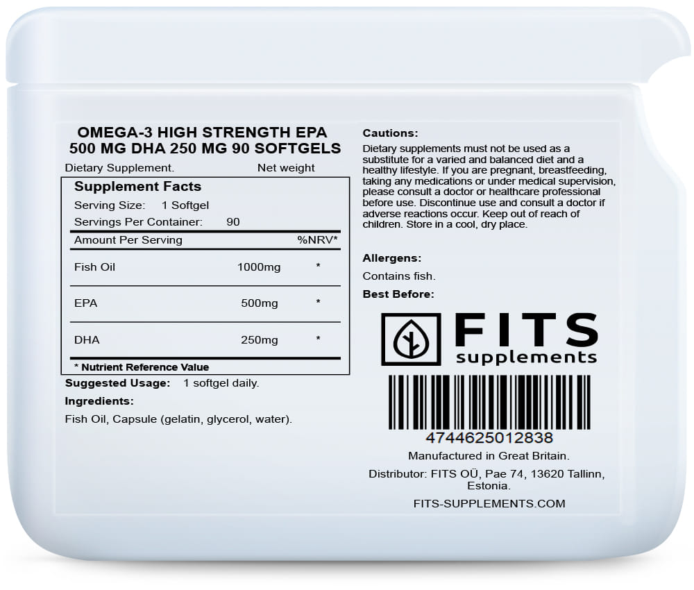 Omega-3 High Strength EPA 500 mg DHA 250 mg 90 softgels - FITS Dietary Supplements